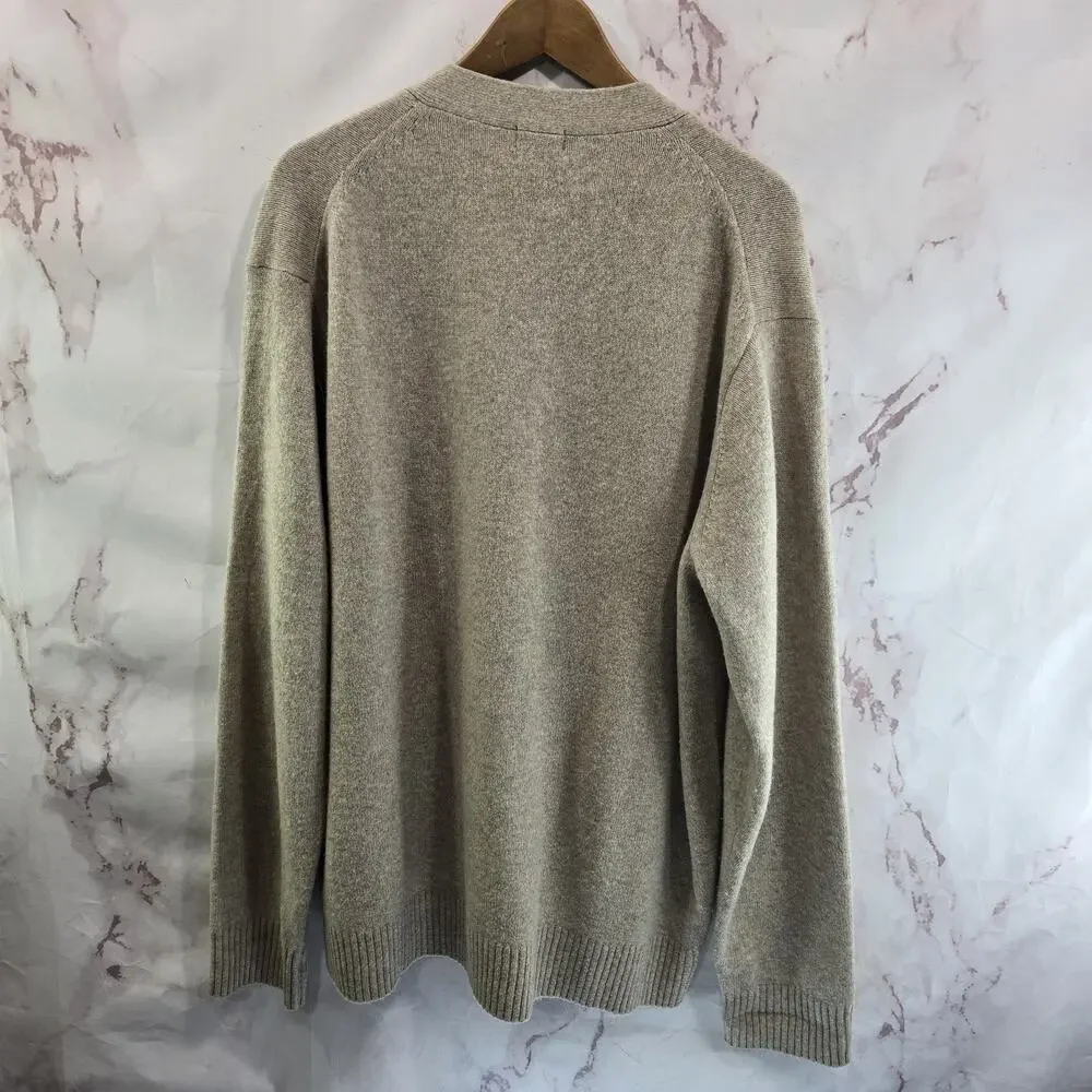 Uniqlo Cardigan Mens XL Beige Wool Thick Dad Grandpa Academic Cosby Core